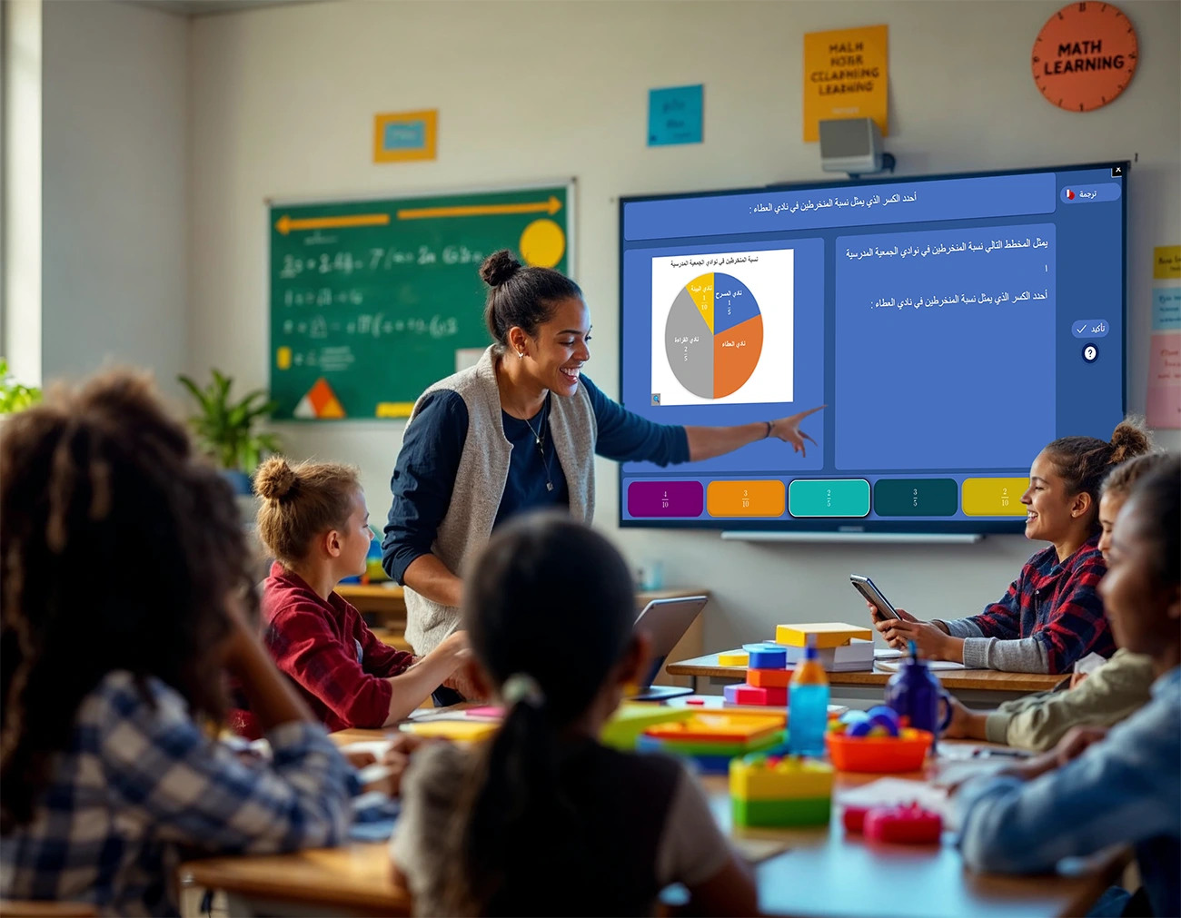 Élèves utilisant l’application Five Students sur tablette en classe